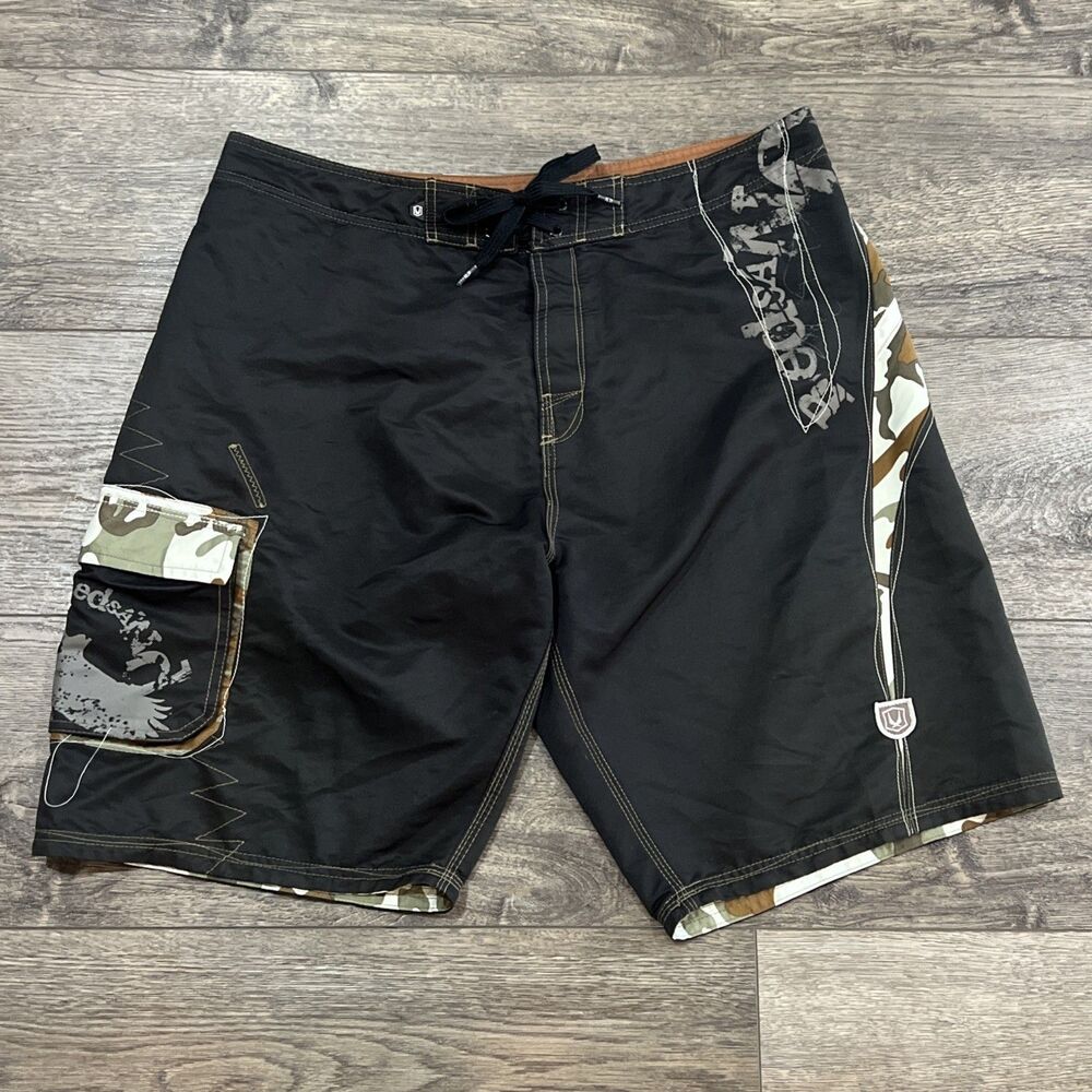 Vintage Y2K Redsand Black Brown Board Shorts Surf Swim Trunks - Men's Size 38